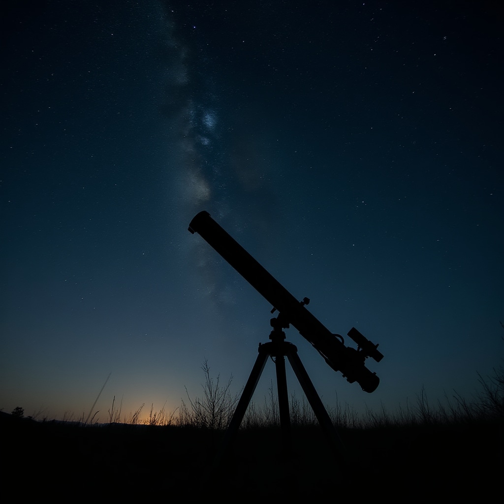 Telescopio bajo el cielo nocturno